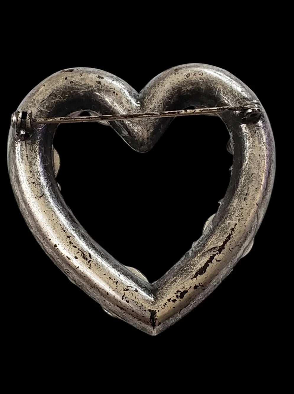 Michal Golan Silver Tone Pearl Open Heart Brooch Pin Retired